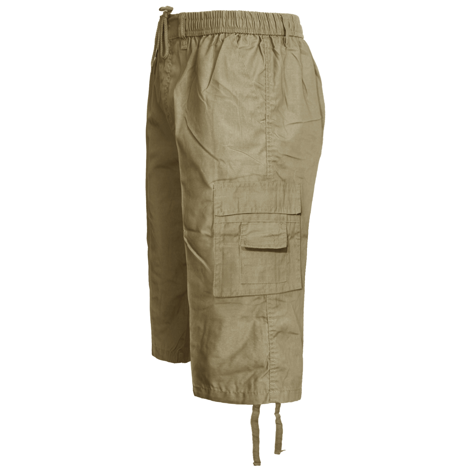 Mens Elasticated Cargo Combat Plain Small & 3/4 Shorts Multi Pocket Summer Pants