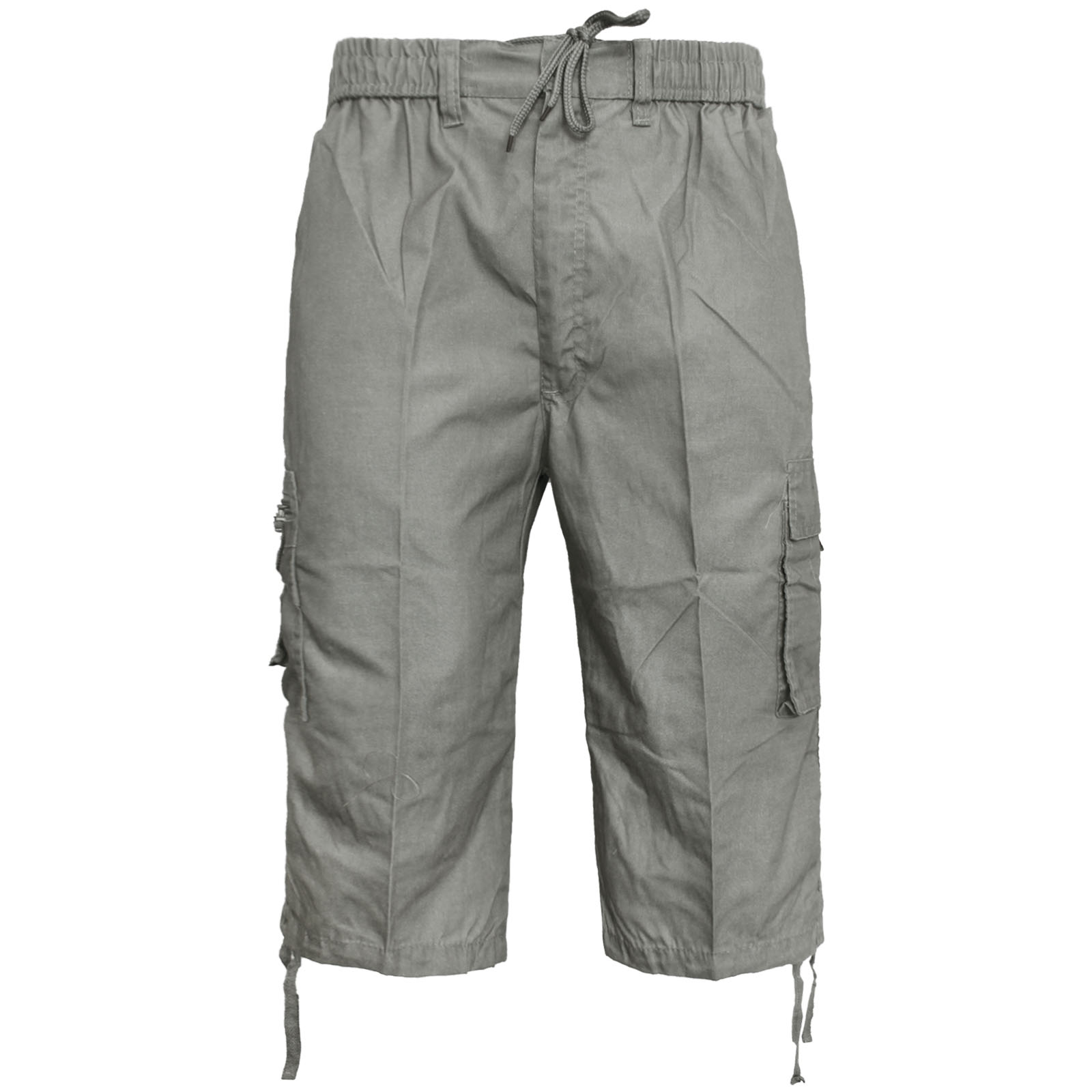 Mens 3/4 Elasticated Waist Long Shorts Cargo Combat Poly cotton Zip Fly 
