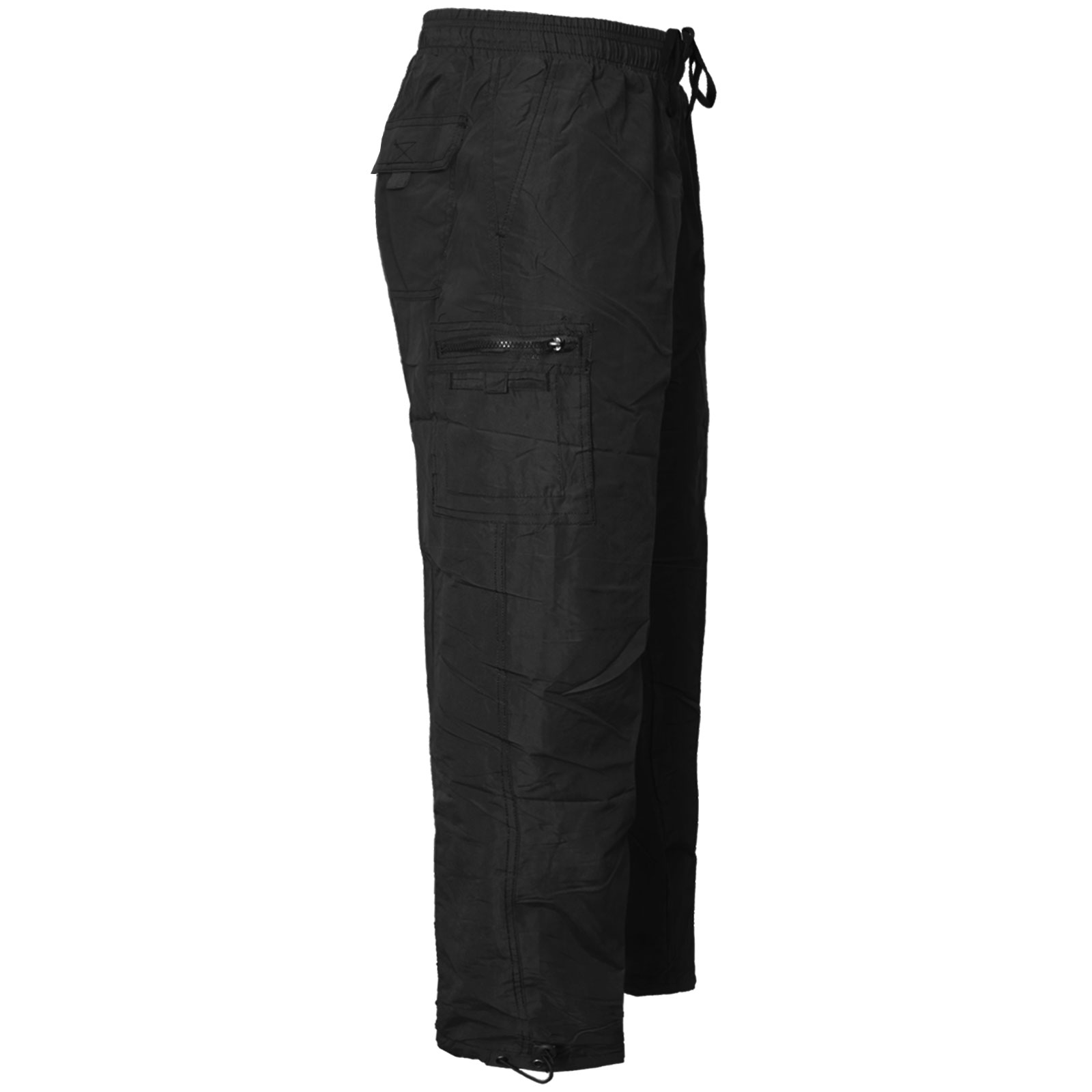 NEW MENS BLACK FLEECE LINED ELASTICATED THERMAL CARGO WARM CASUAL WORK TROUSERS