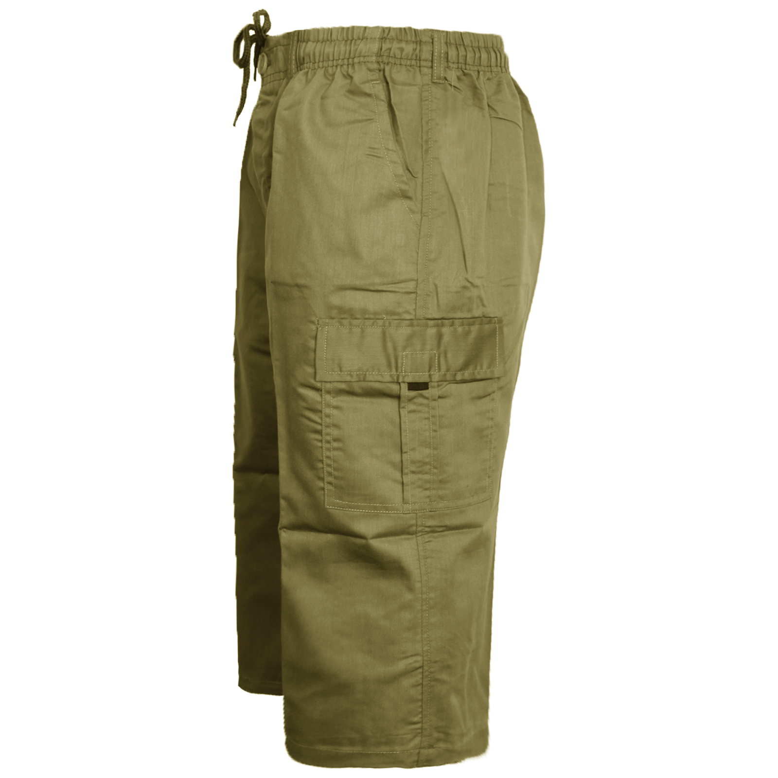 KEFITEVD Men's Casual Twill Elastic 3/4 Cargo Shorts Loose Fit Multi-Pocket Capri Long Short Pants 