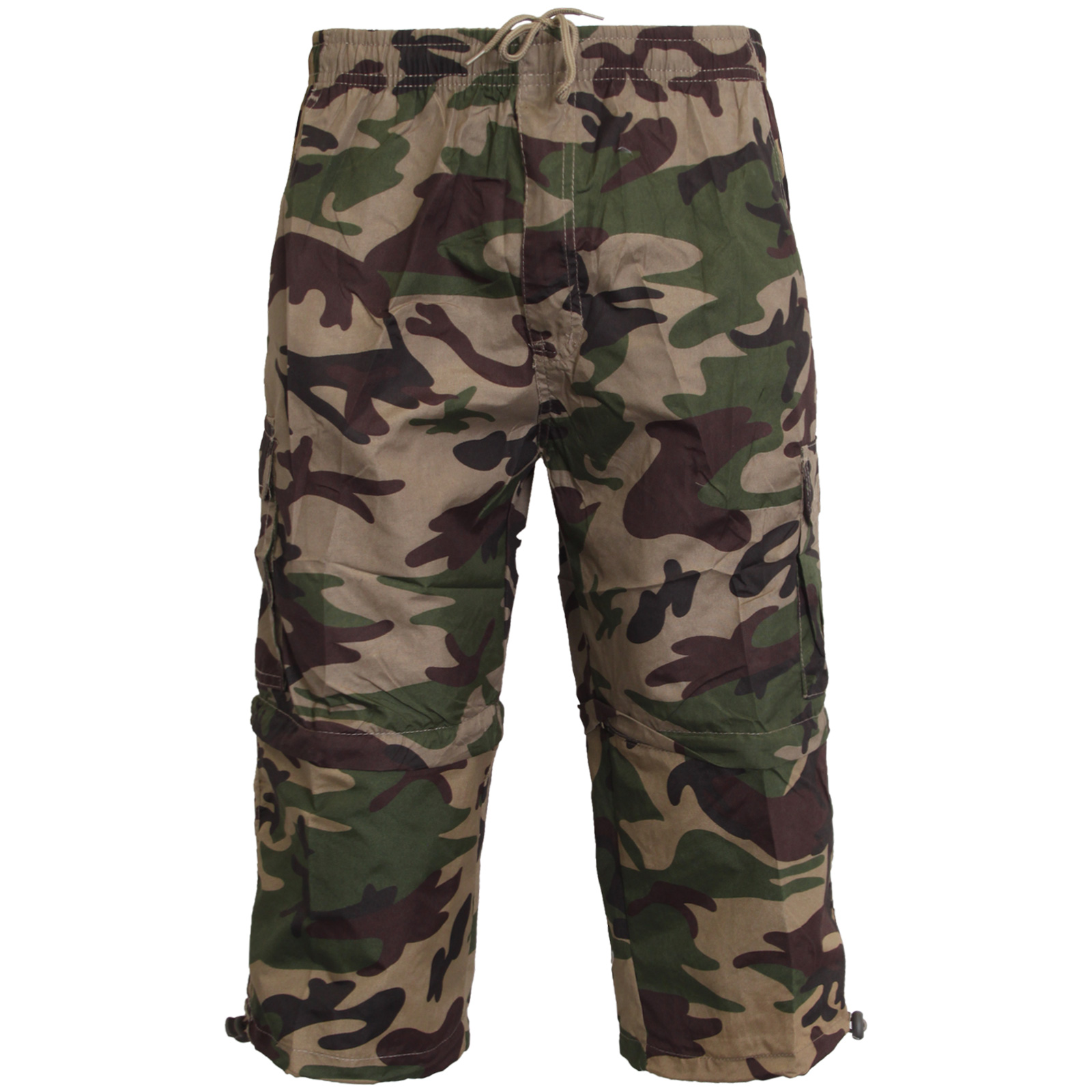 MENS 2 in 1 CAMO COMBAT CARGO ARMY ZIP OFF 3/4 TROUSERS & SHORTS CASUAL  M L XL