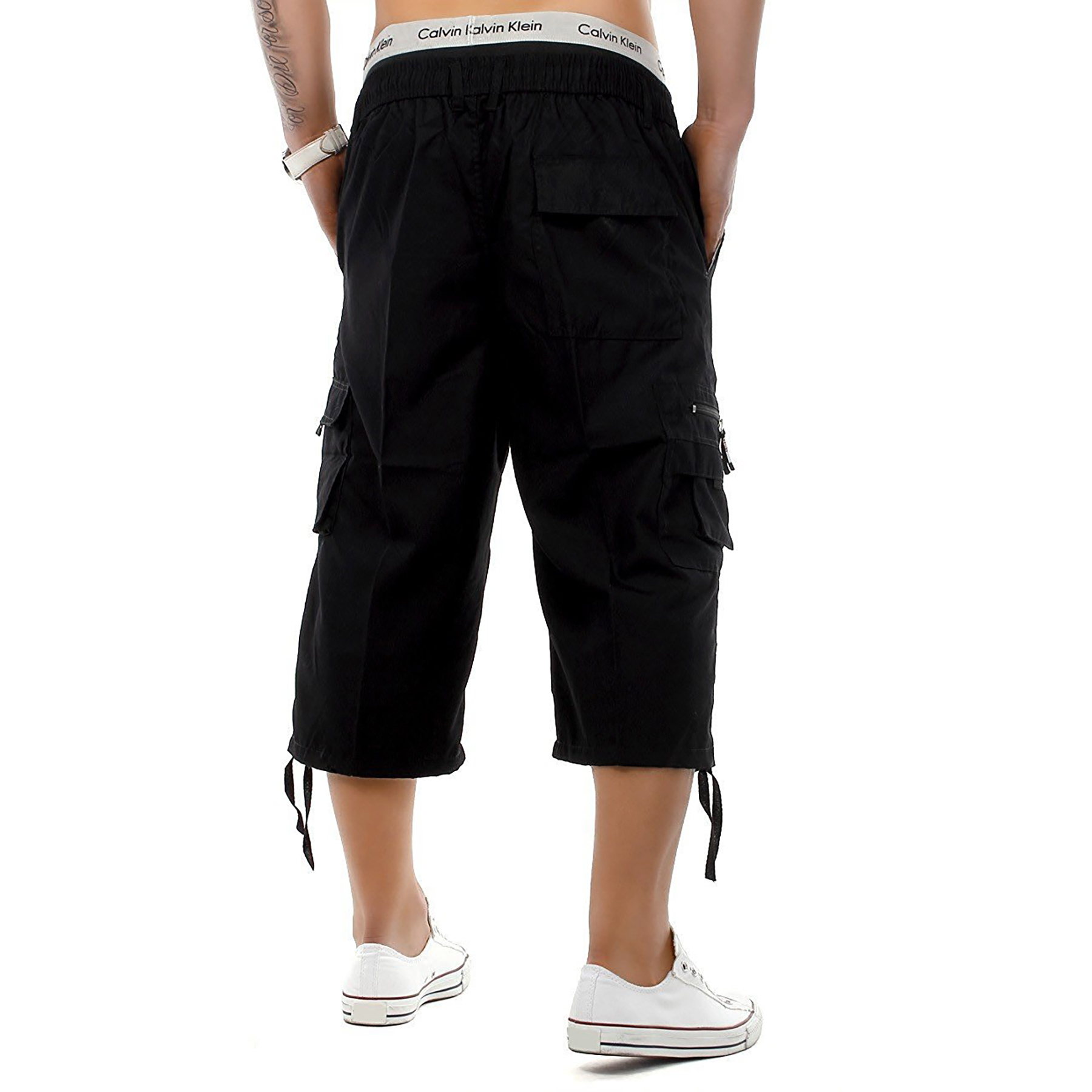 New Mens Elasticated Shorts Cargo Combat Shorts Cotton 6 Pocket 3/4 Long Pants